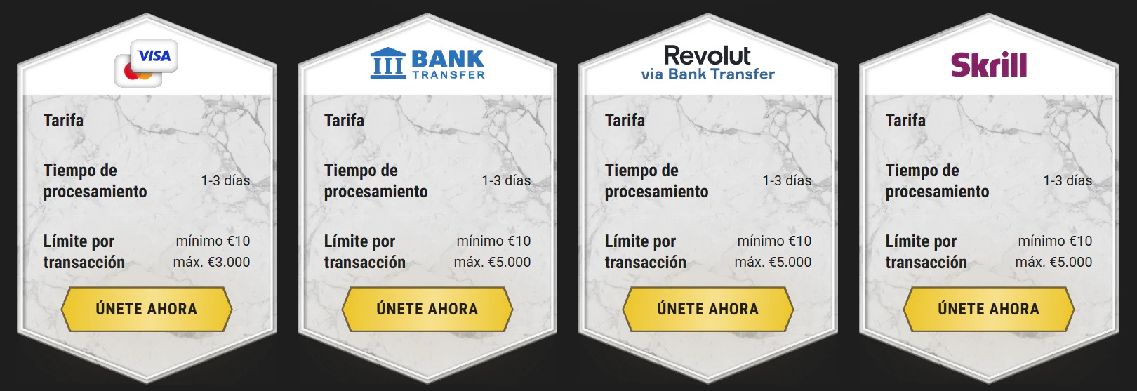 Casinoly Casino métodos de pago disponibles